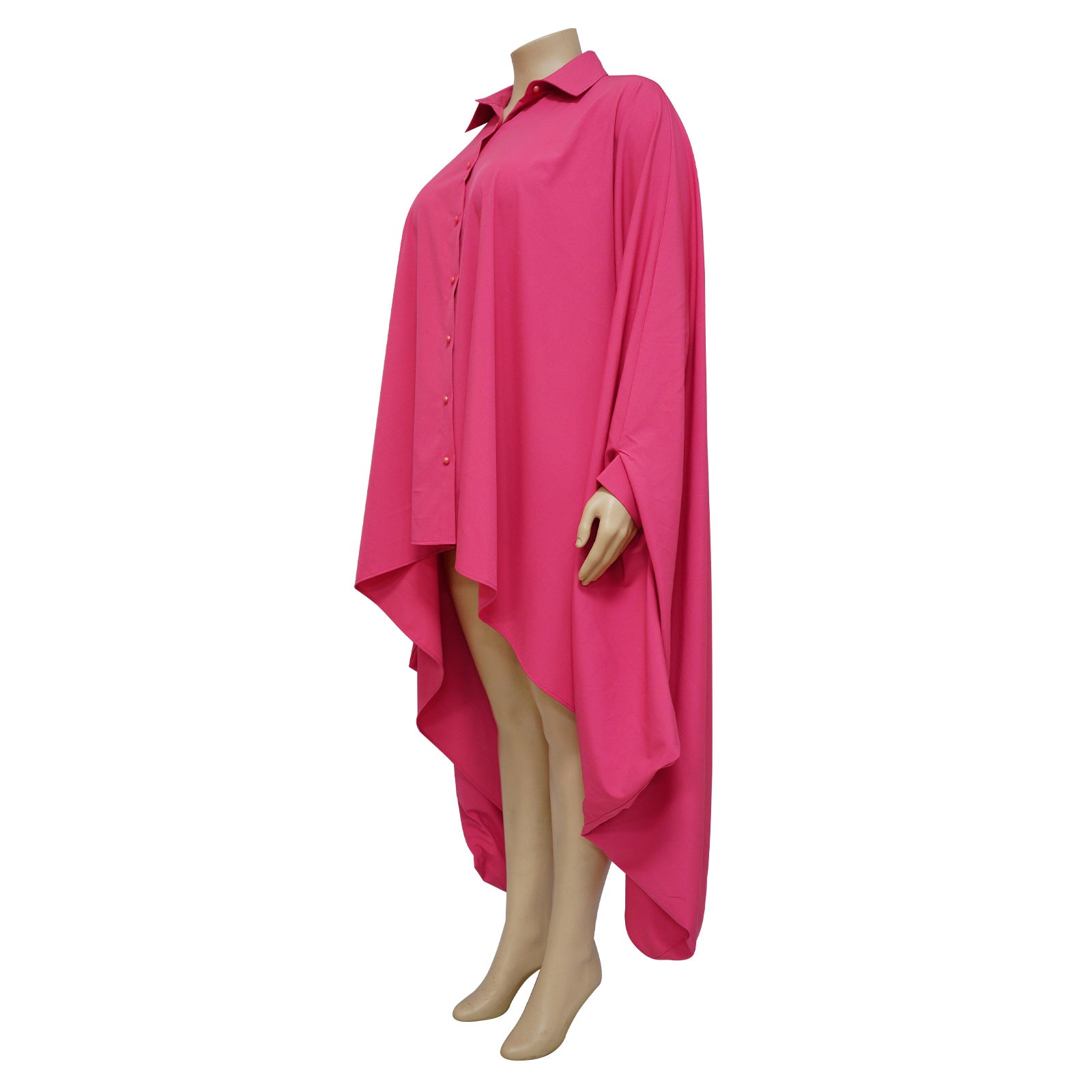 Women's Solid Fall Plus Size Cover Up Irregular Bat Sleeves Dress 16