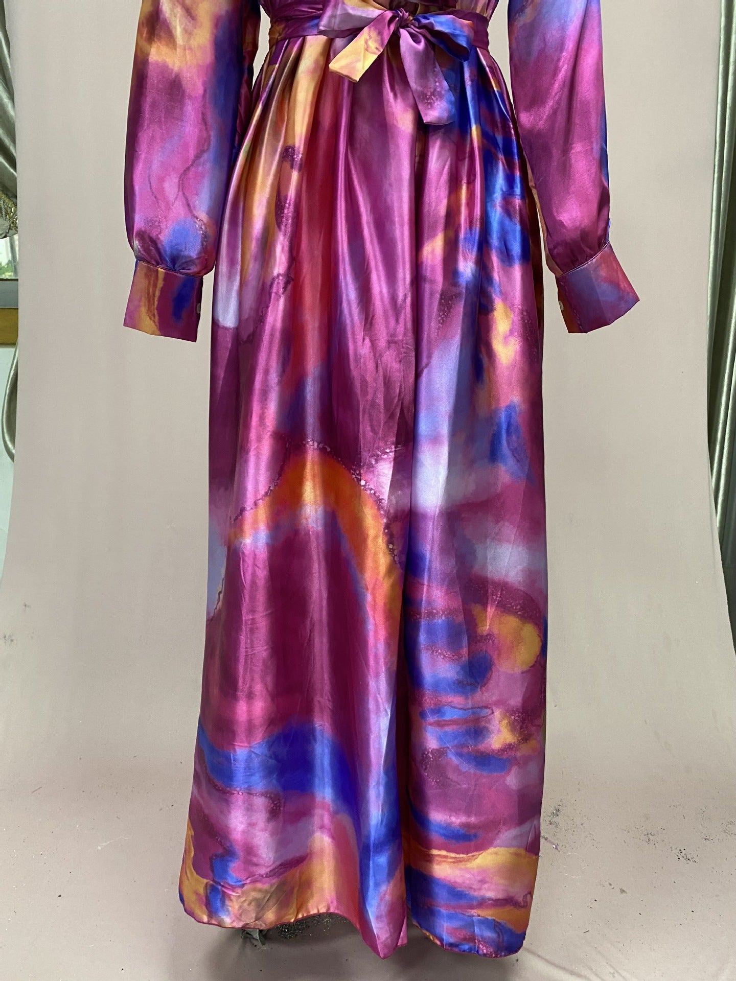 Spring Summer Print Mesh V-Neck Long Dress Plus Size Women's Dress 15