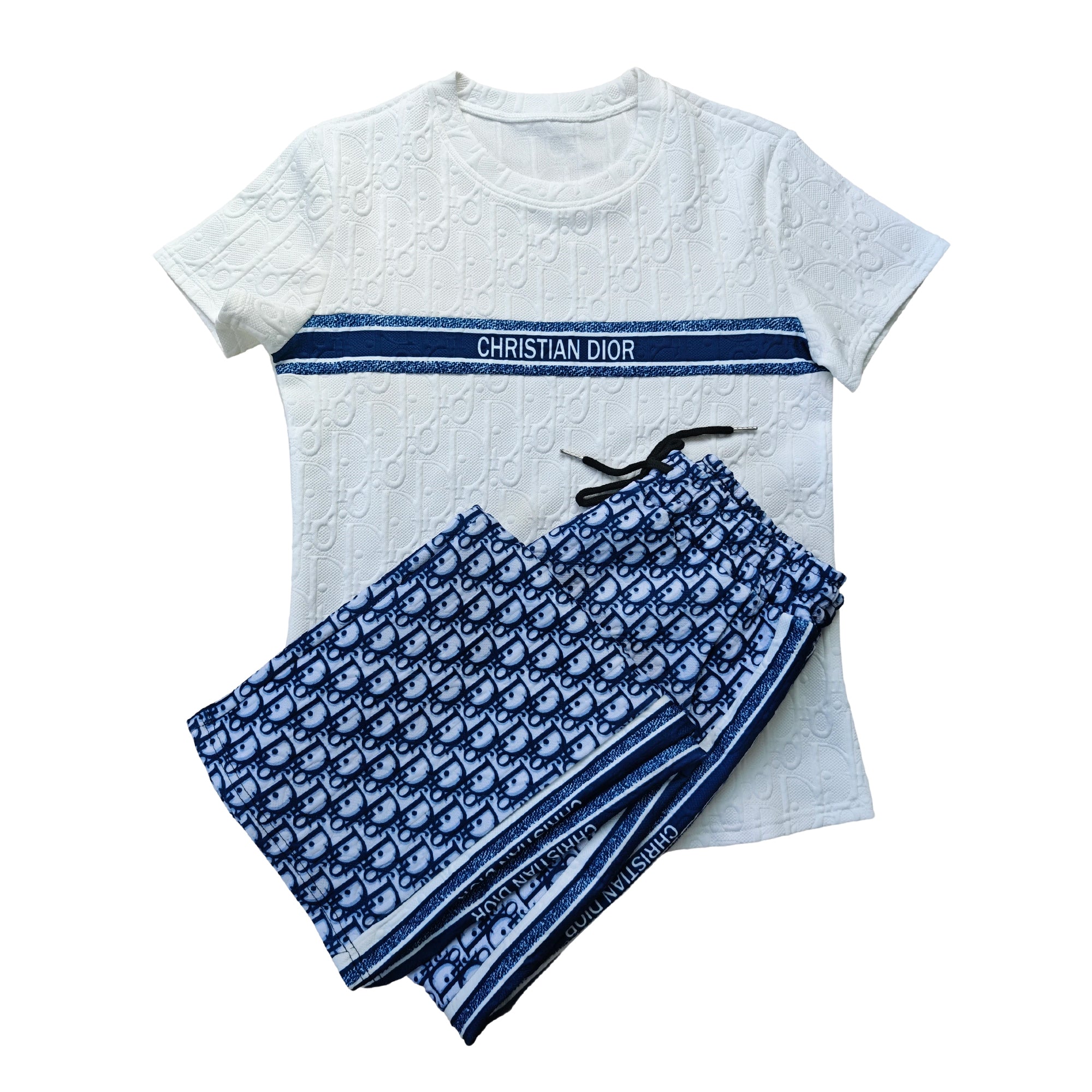 Women's Fashionable Loose Jacquard Short Sleeve Two-Piece Pants Set 9