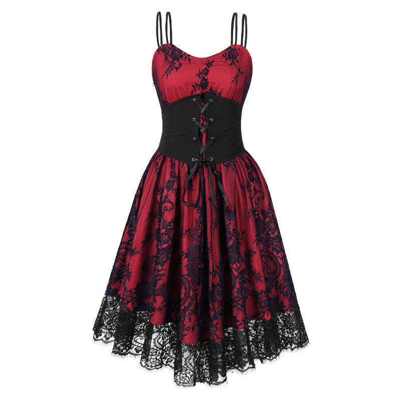 Women's Purple Strap Lace-Up Gothic Lace A-Line Dress 9