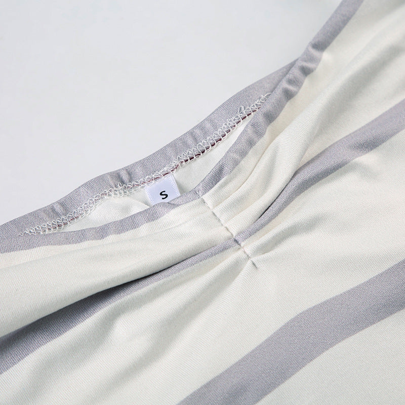 Women Casual Holidays Printed Striped Contrast Halter Neck Strap Top and Shorts Two-Piece Set 19