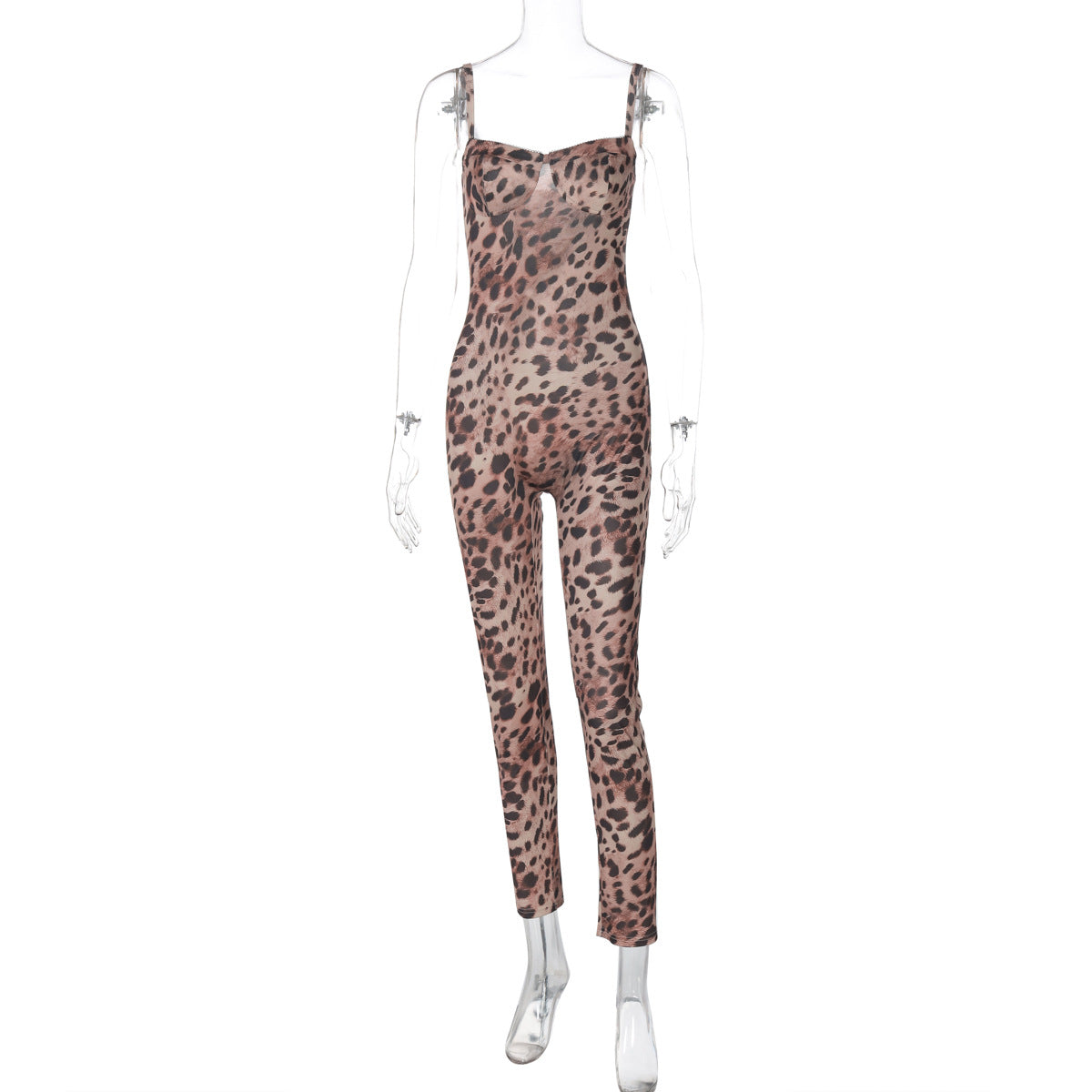 Women's Summer Sleeveless Leopard Print Sexy Strap Tight-Fitting Jumpsuit 13