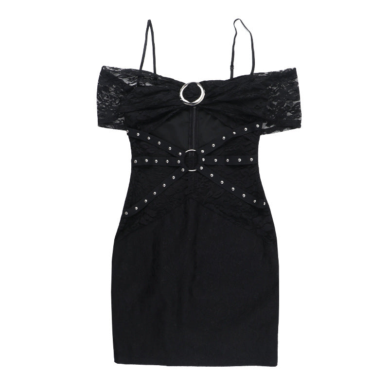 Spring Slim Off Shoulder Hollow Ring Strap Bodycon Dress 10