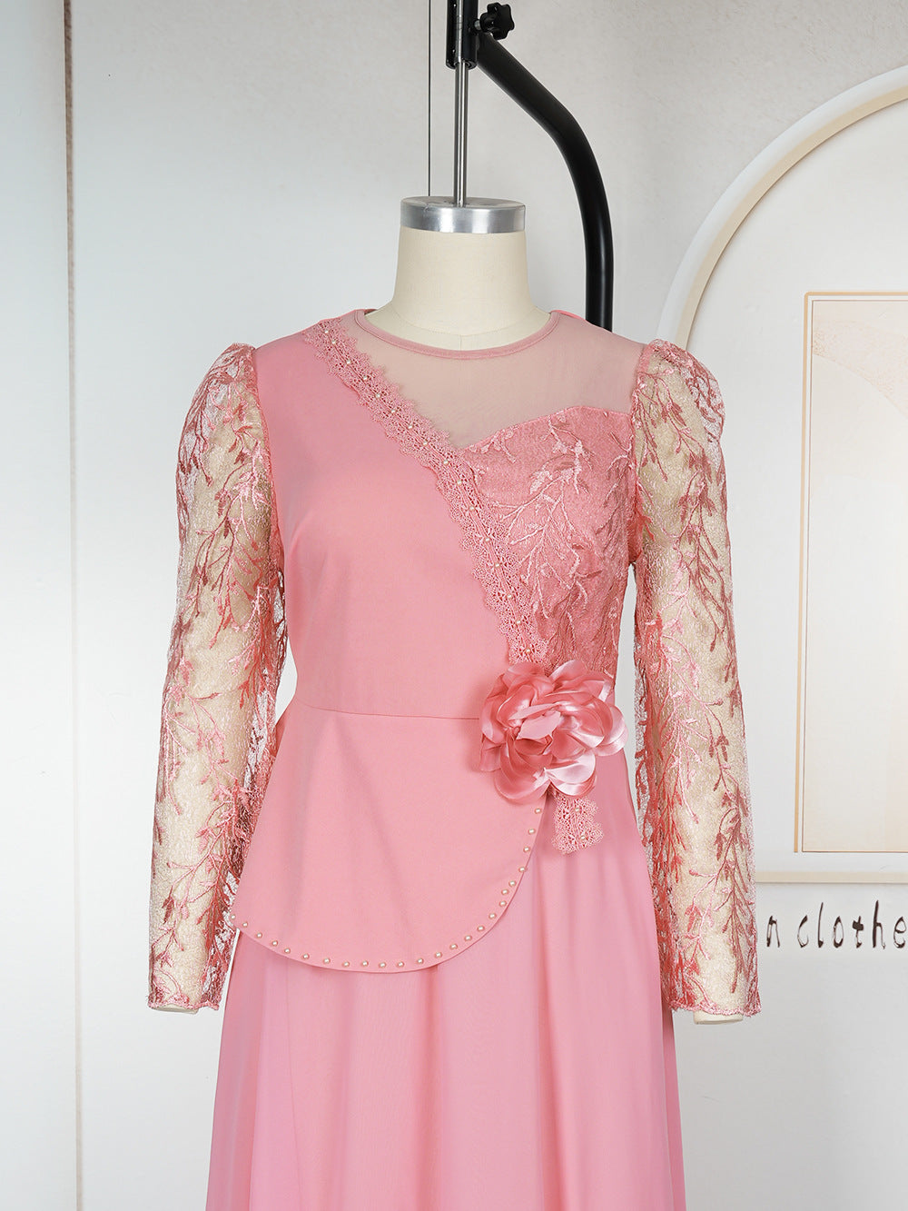 Lace Trim Plus Size African Embroidered Evening Gown 19