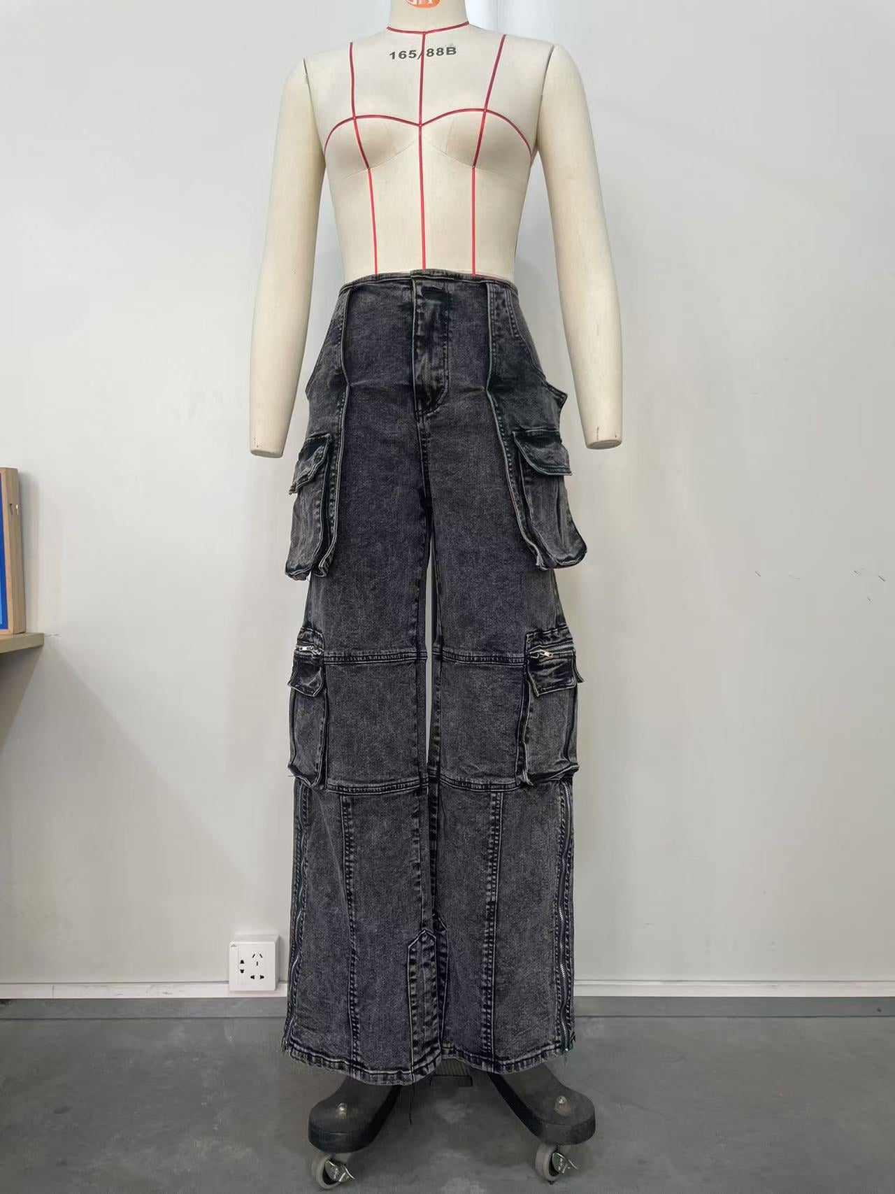 Stylish Casual Patchwork Multi-Pocket Denim Pants 15