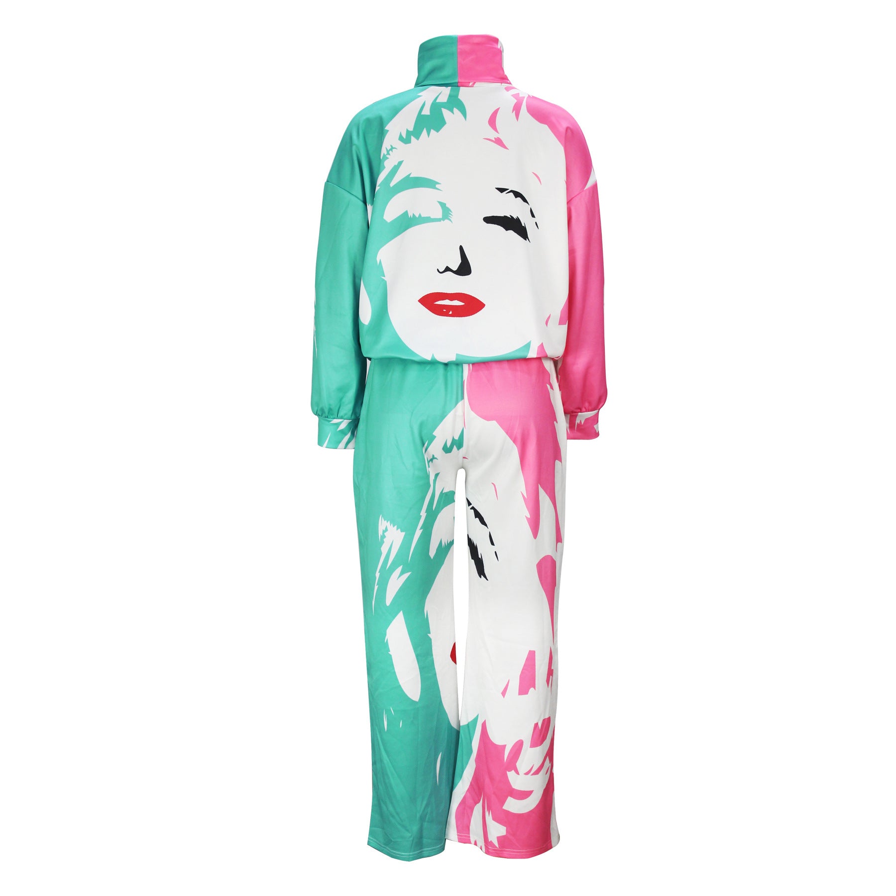 Autumn And Winter Women's Fashion Printed Casual Turtleneck Top Loose Trousers Two-Piece Set 4