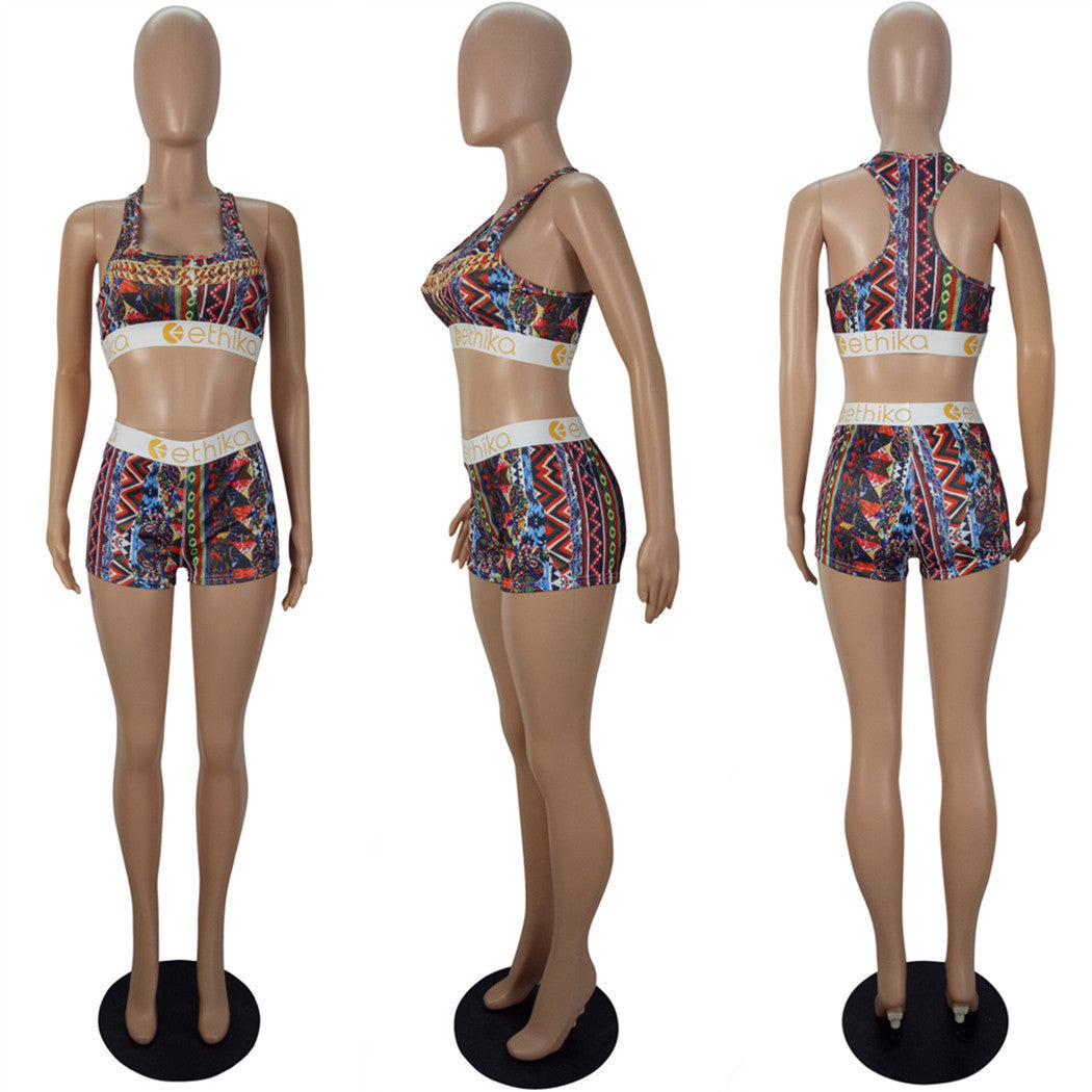 Women's Style Slim Fit Shorts Printed Two-Piece Set 27