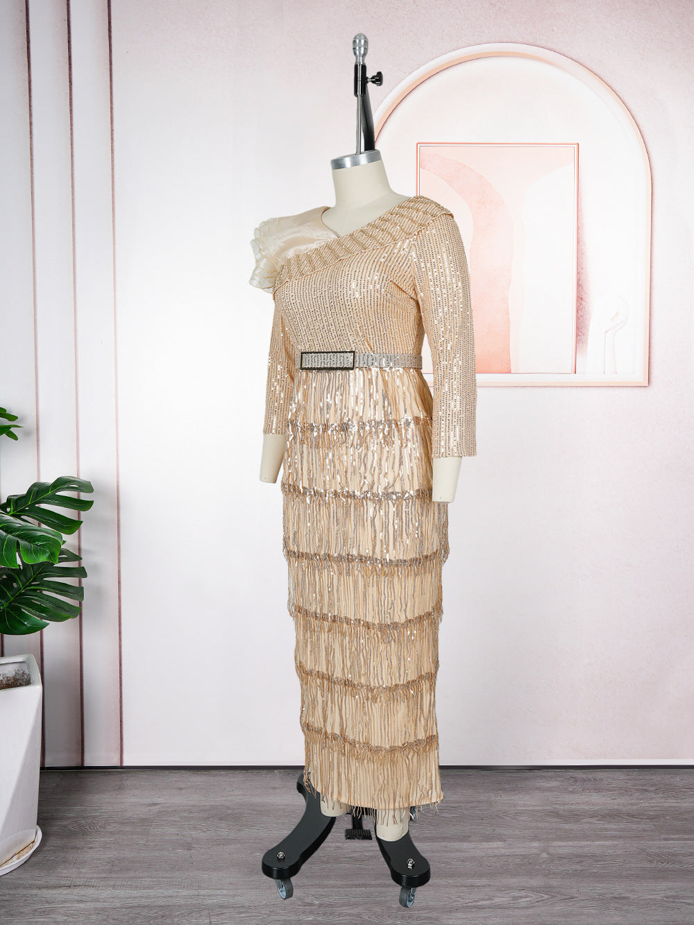 Plus-size African Women sexy tassel sequin dress 17