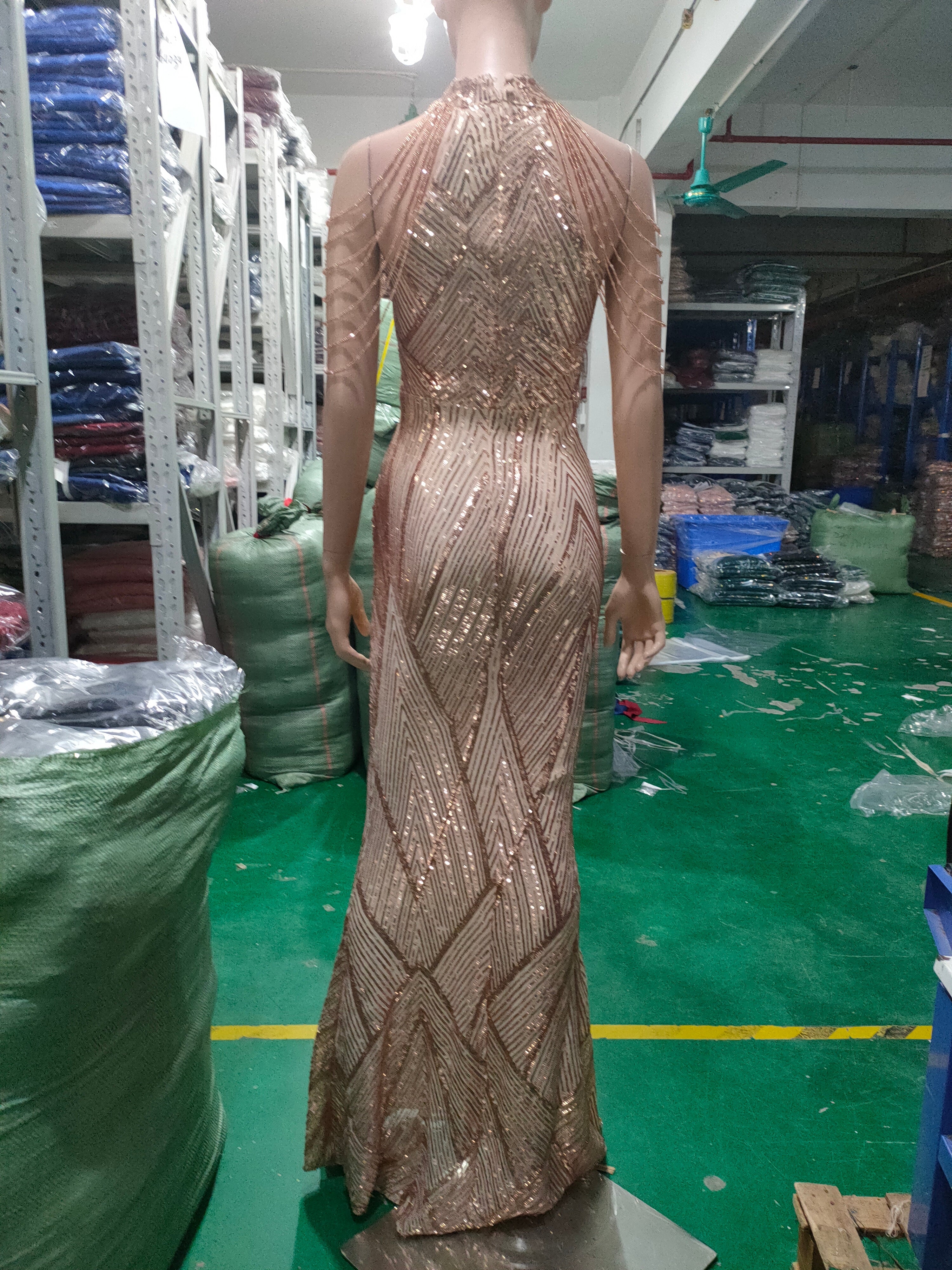 Deep V-Neck Sequined Fishtail Dress Sexy Evening Party Gown 21