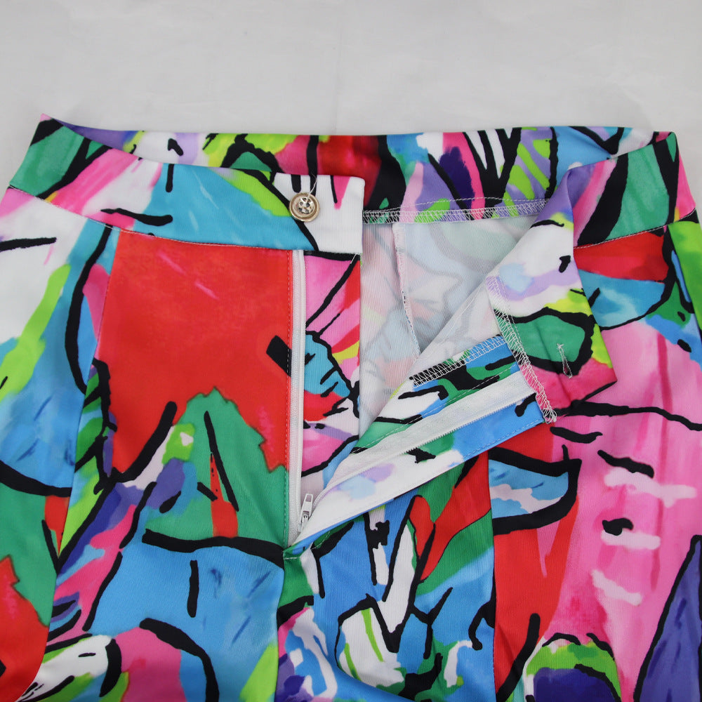 Women V-neck tube top and printed wide-leg trousers fashion casual women's suit two piece set 12