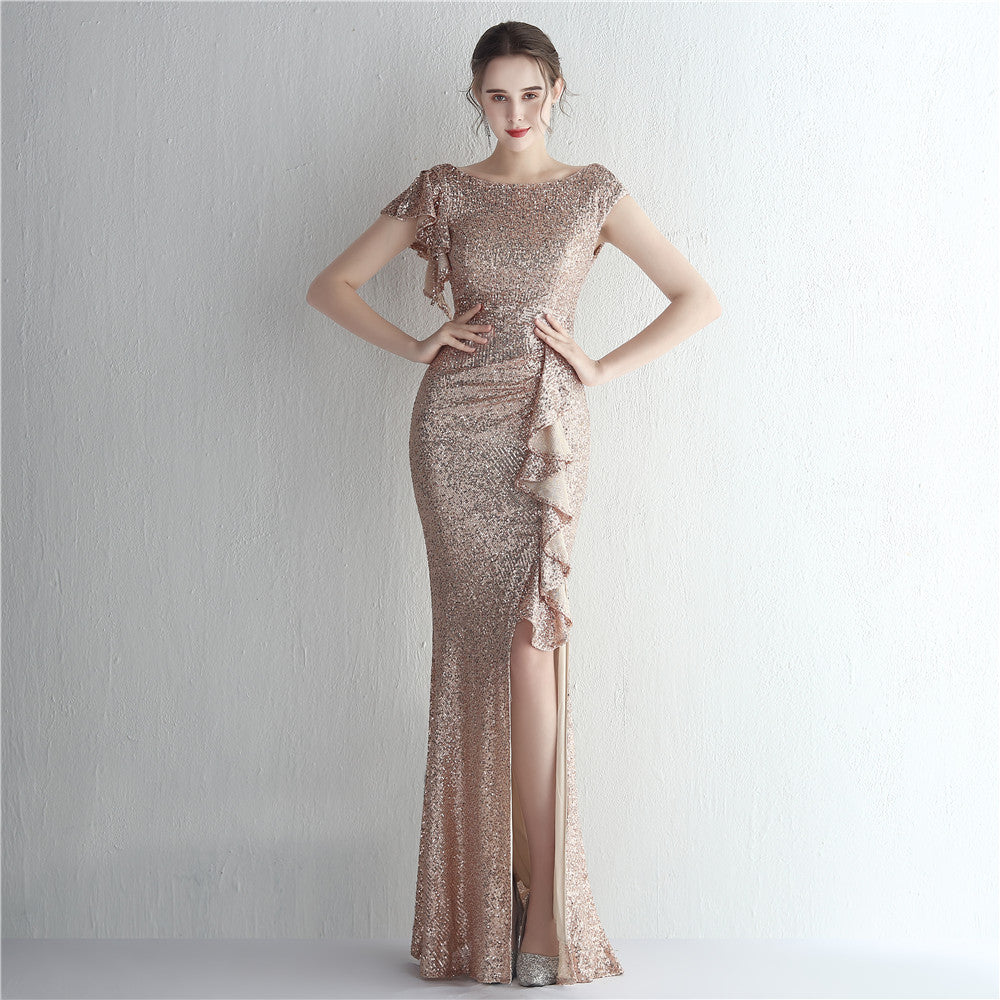 Women Sequin Sequin Formal Party Slit Sequin Long Evening Dress 4