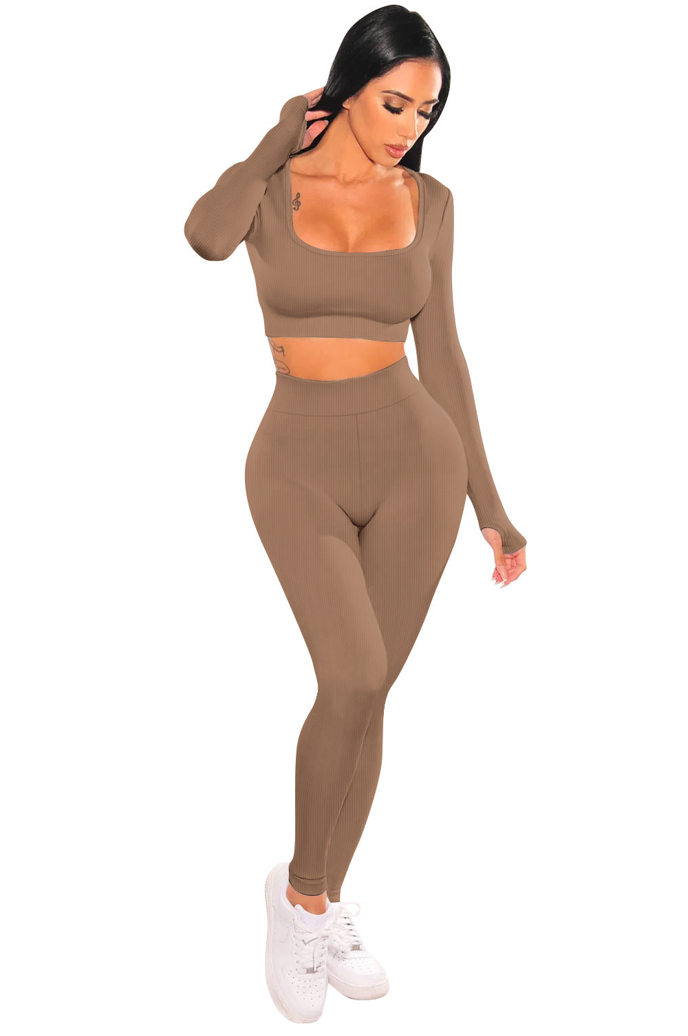 Autumn And Winter Fashionable Sports Square Collar Yoga Two-Piece Pants Set 6