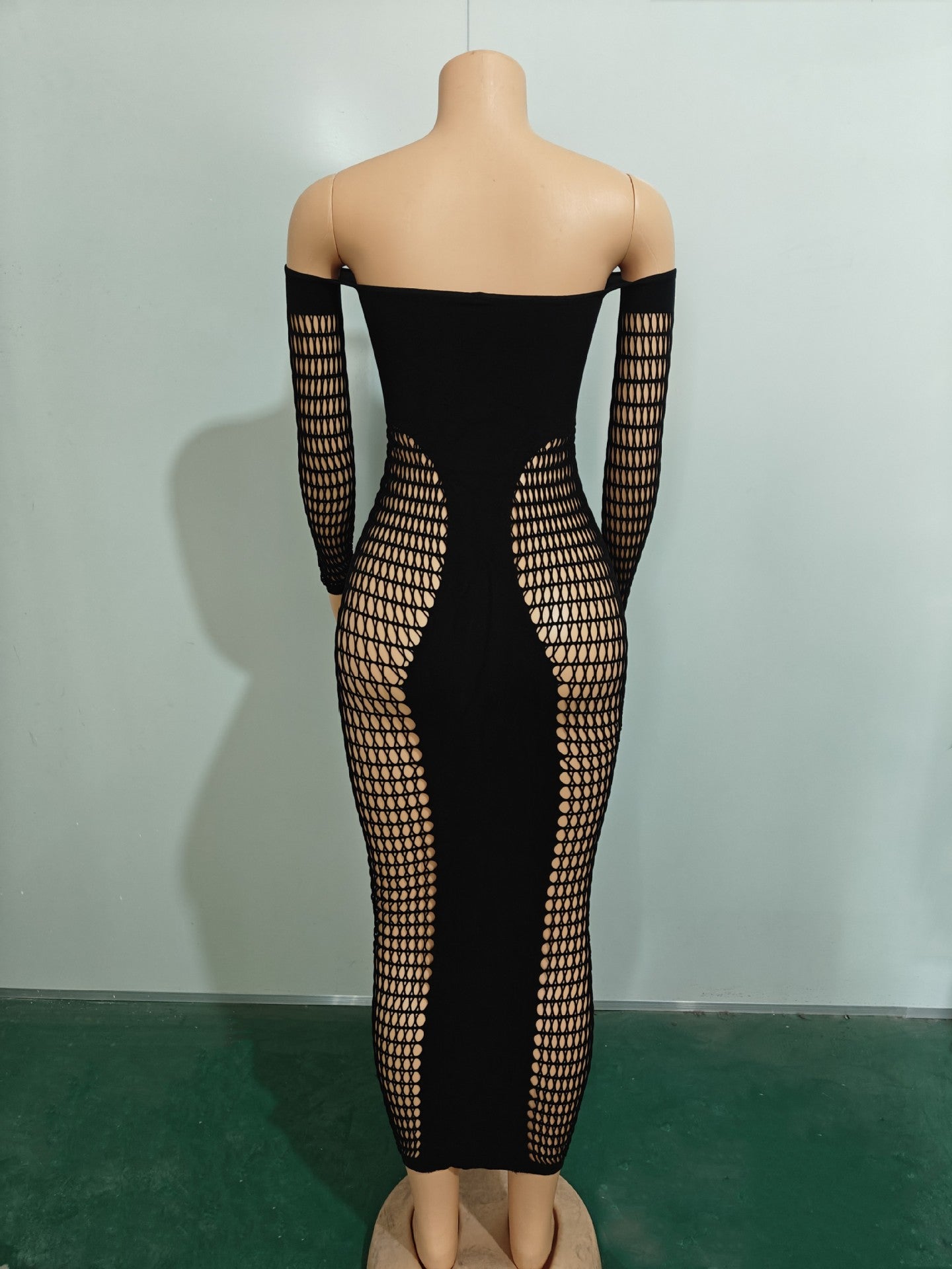 Off Shoulder Long Sleeve Stretch See Through Sexy Dress 14