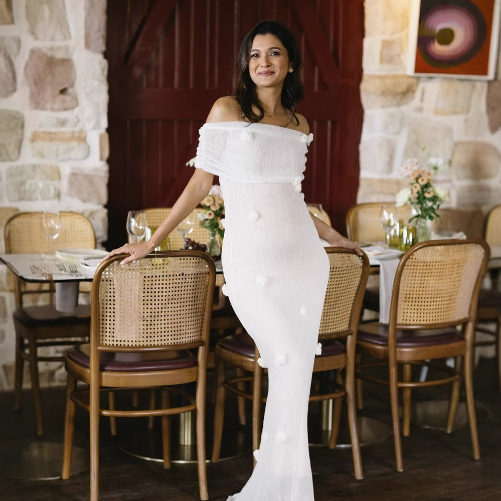 Women Holidays Strapless Flower Off Shoulder Dress 6