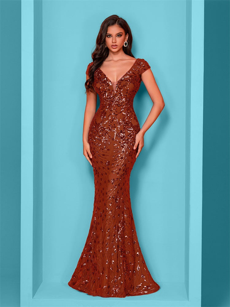 Women sequined formal party sexy fishtail evening dress 12