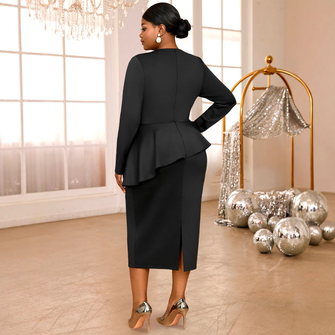 Ruffle beaded black Slim Fit Plus Size women Formal Party dress 4