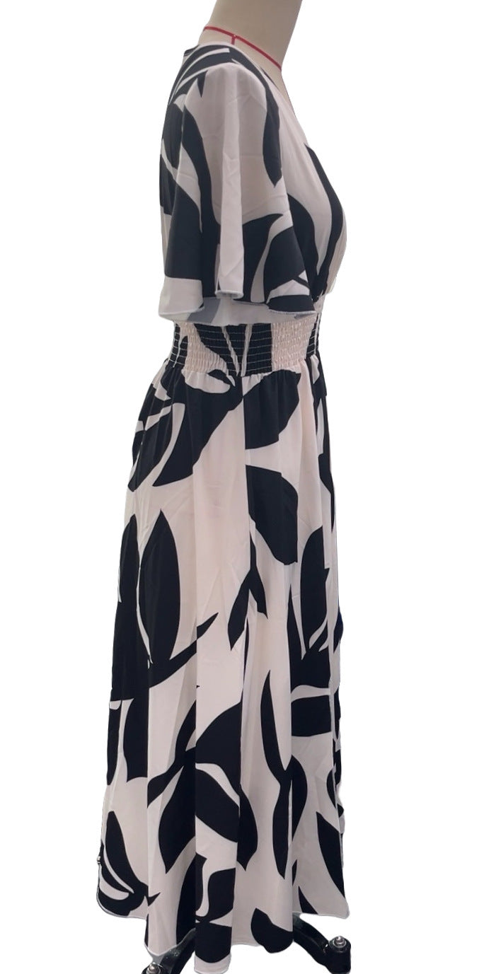 Elegant Floral Slit Dress V-Neck Belted Summer Dress 8