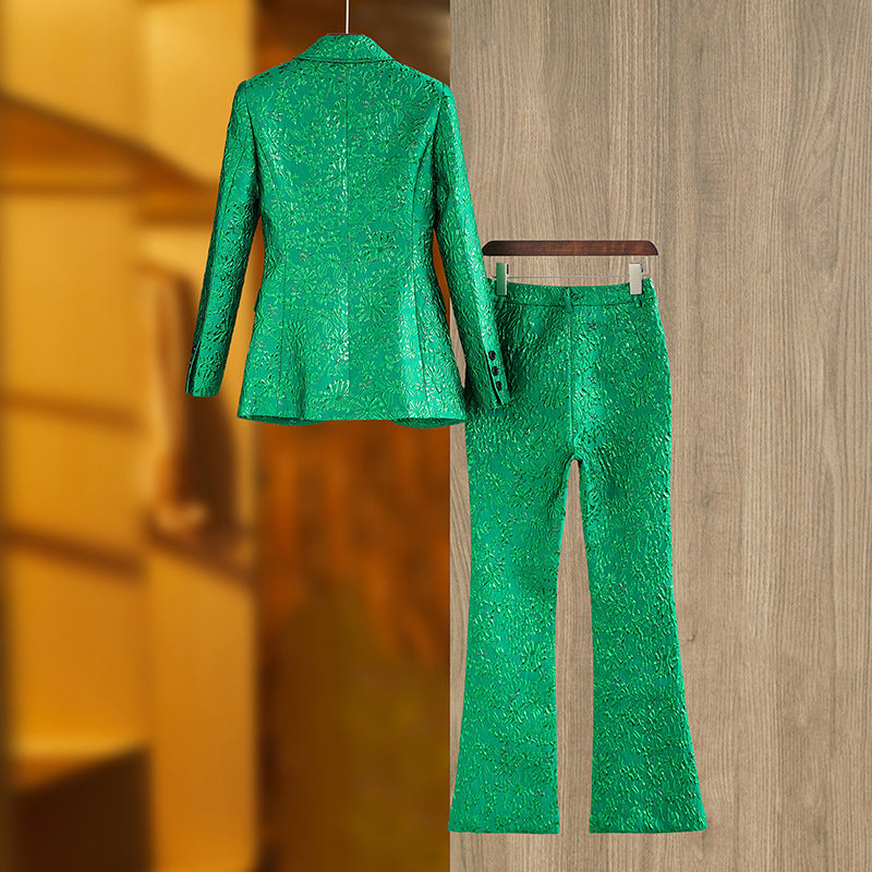 Green Embroidered Blazer Pants Two Piece Suit 4