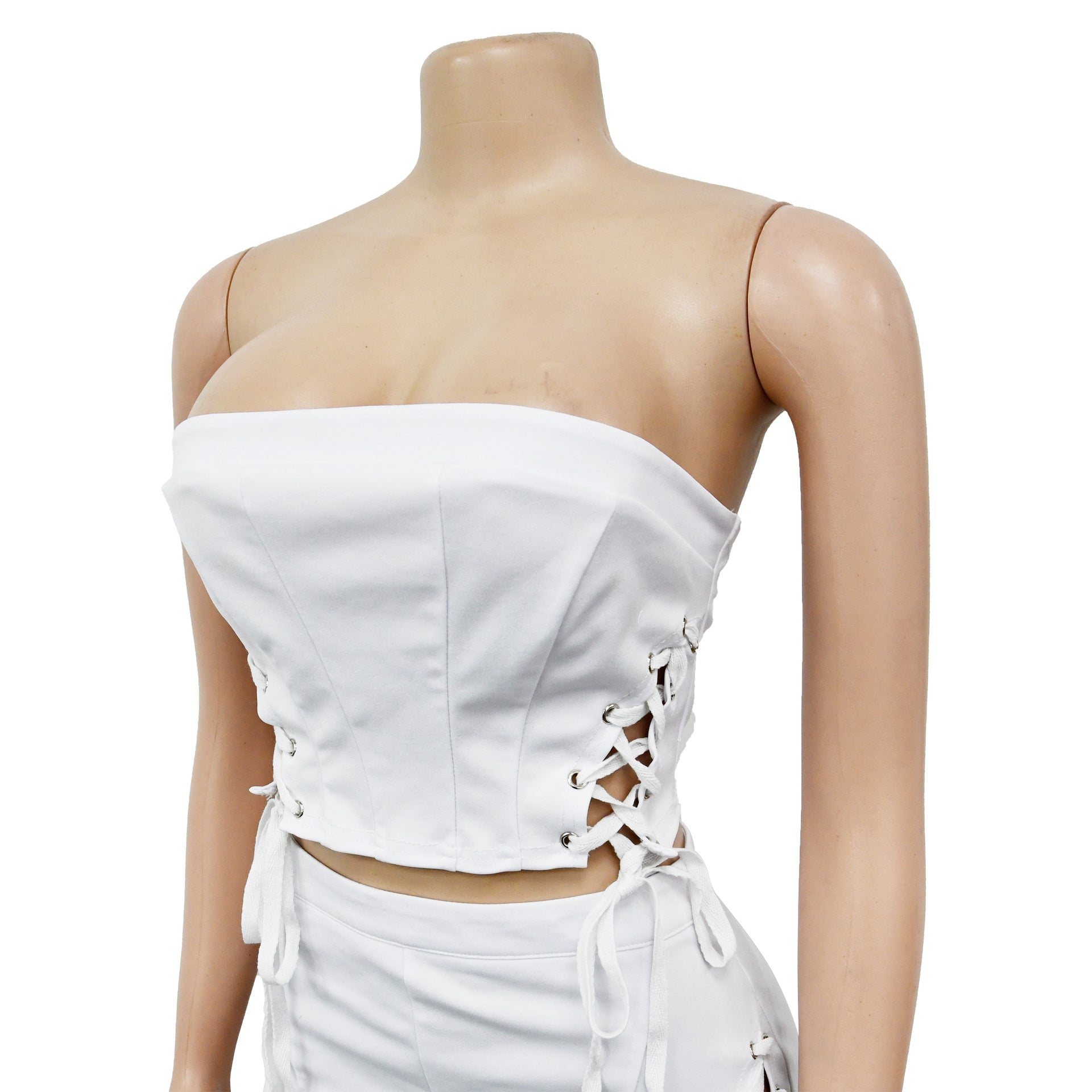 Ladies Solid Color Rope Zipper Sleeveless Skirt Two-Piece Set 14