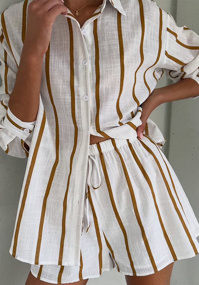 Casual Striped Shirt & Shorts Two-Piece Set