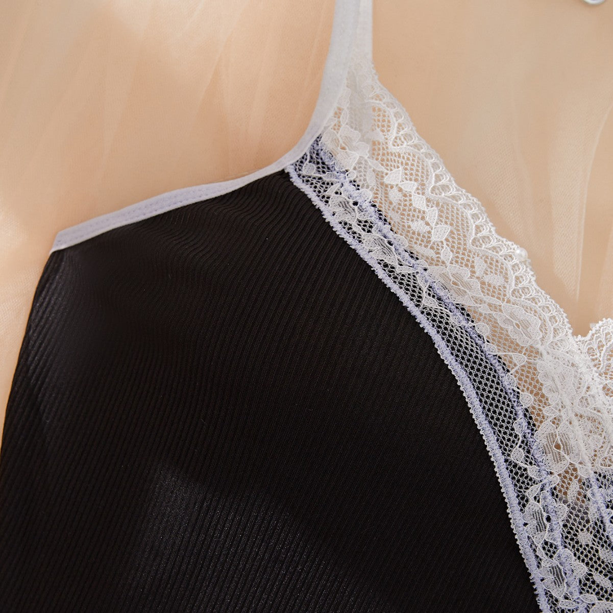 High End Lace Strap Sexy Sleepwear Two Piece Set 4