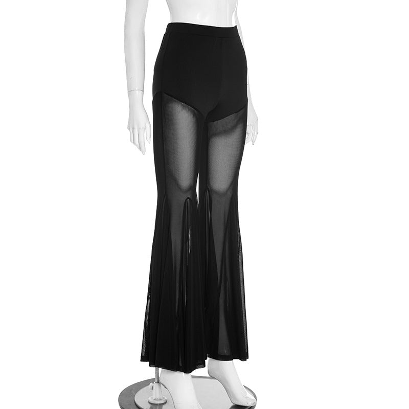Women Fall Sexy See-Through Mesh Bell Bottom Pant 5