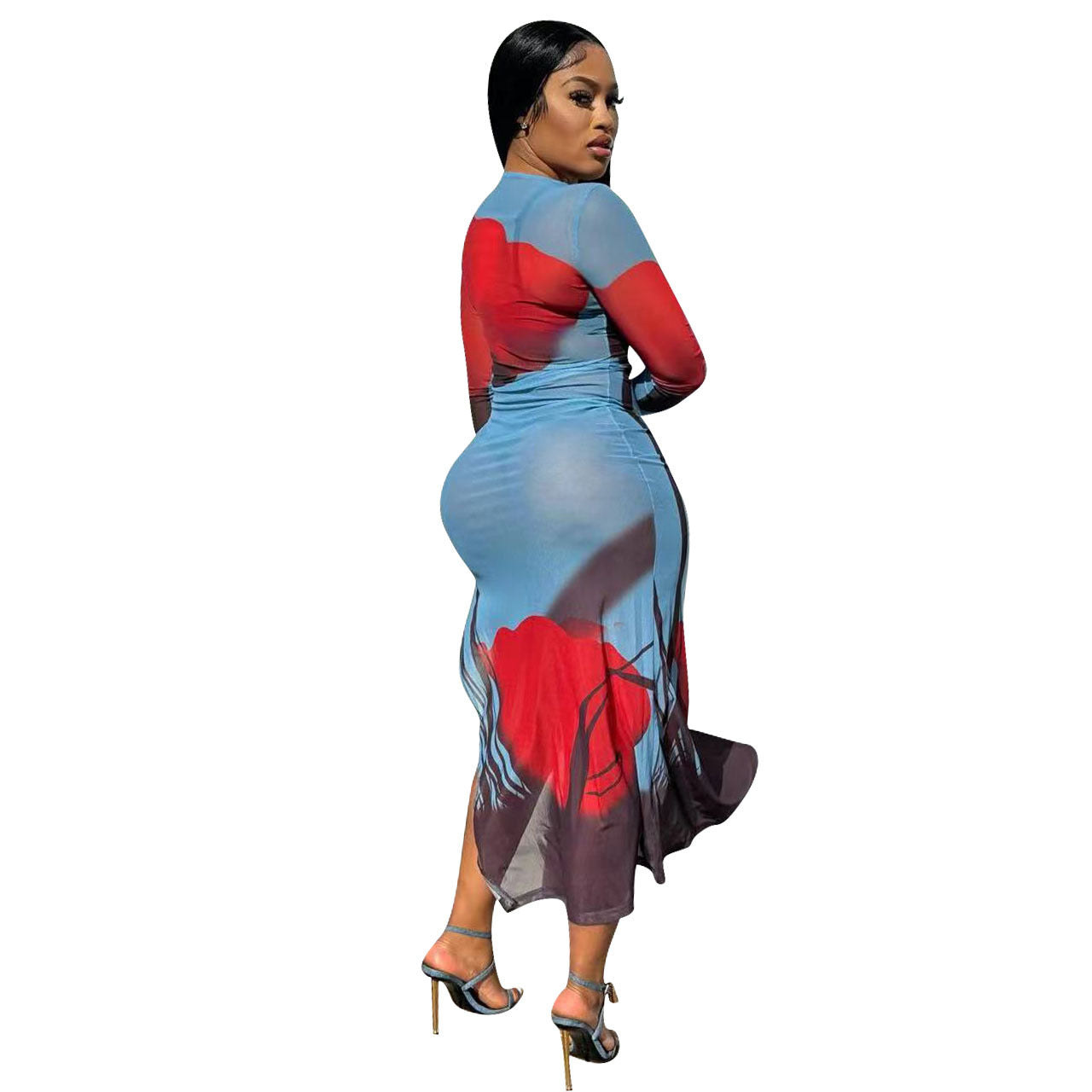 Women's Clothing Sexy Printed Mesh Slit Dress For Women 5