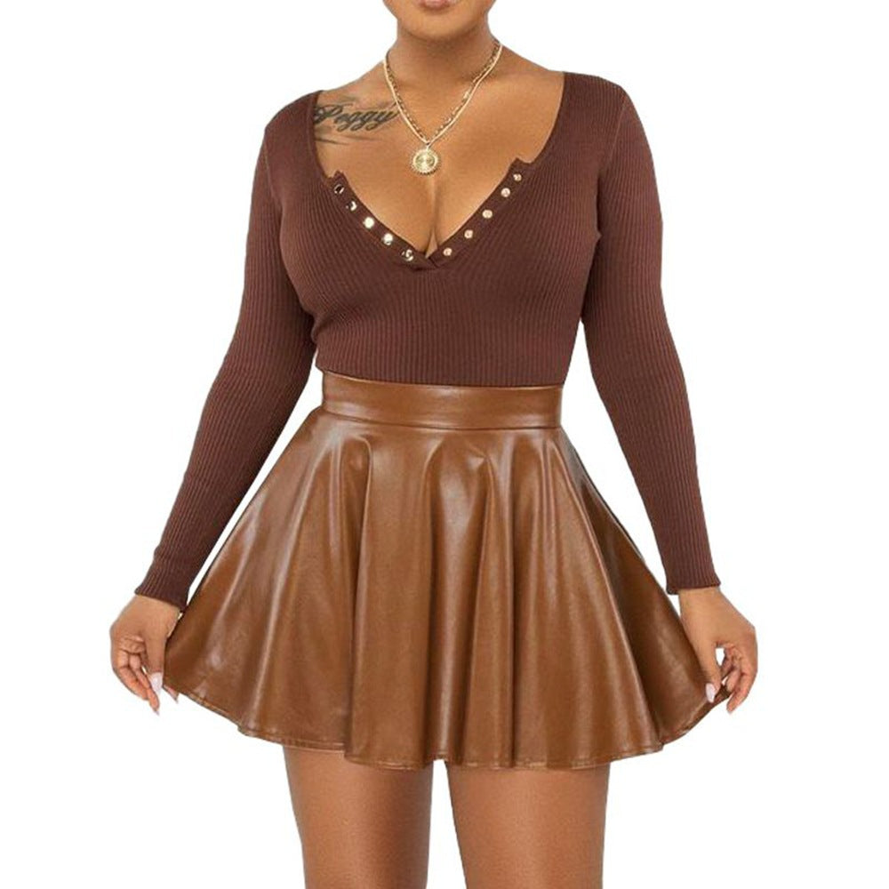 Women's Sexy Solid Color PU Leather Women's Mini Skirt 5