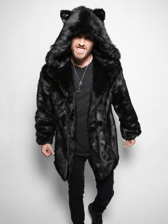 Men's Fall/Winter Faux furry Maxi hooded jacket 5