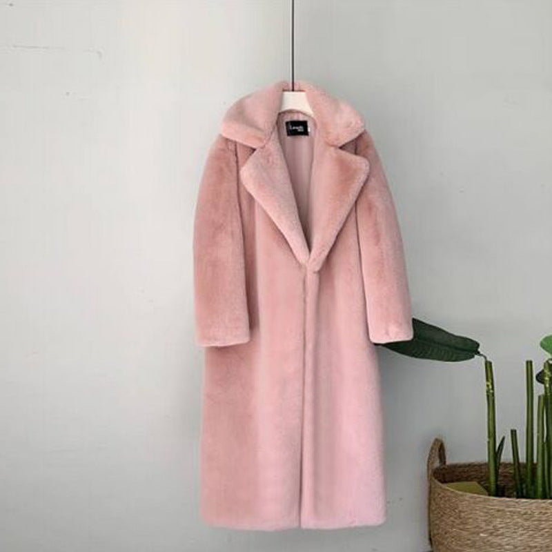 Winter Fashion Solid Fur Long Coat Women Cotton Pad Warm Fur Coat 5