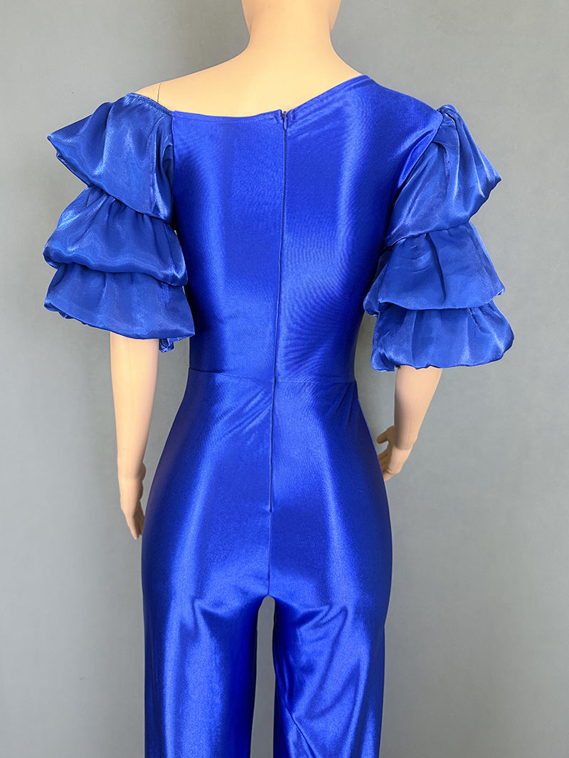 Women Slash Shoulder piled sleeve party Jumpsuit 18