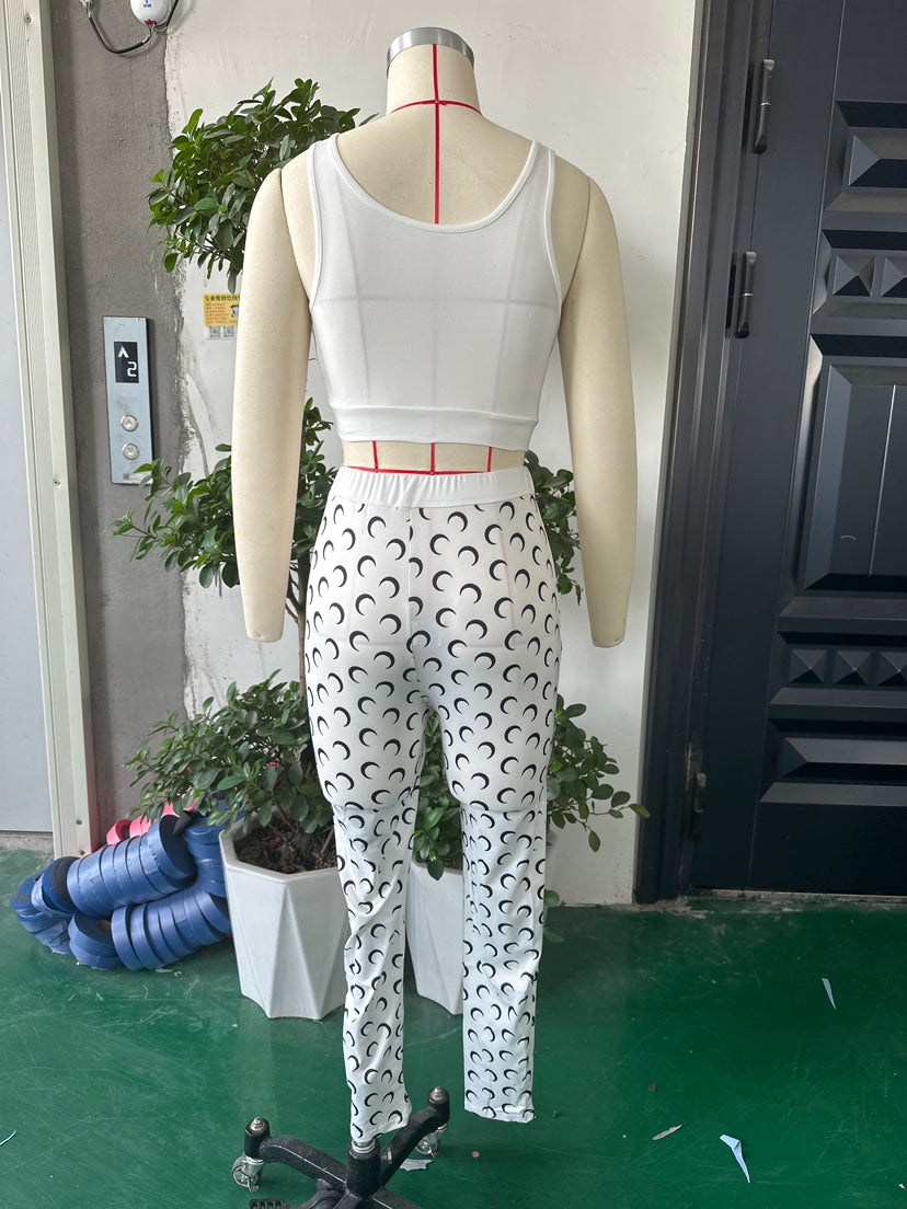 Crescent Print Vest Pants Sexy Slim-Fit Two Piece Set 8