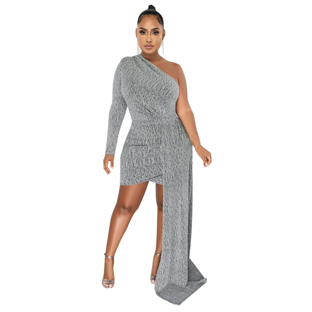 Women'S Fall Slash Shoulder Plain Patch Bodycon Dress 10