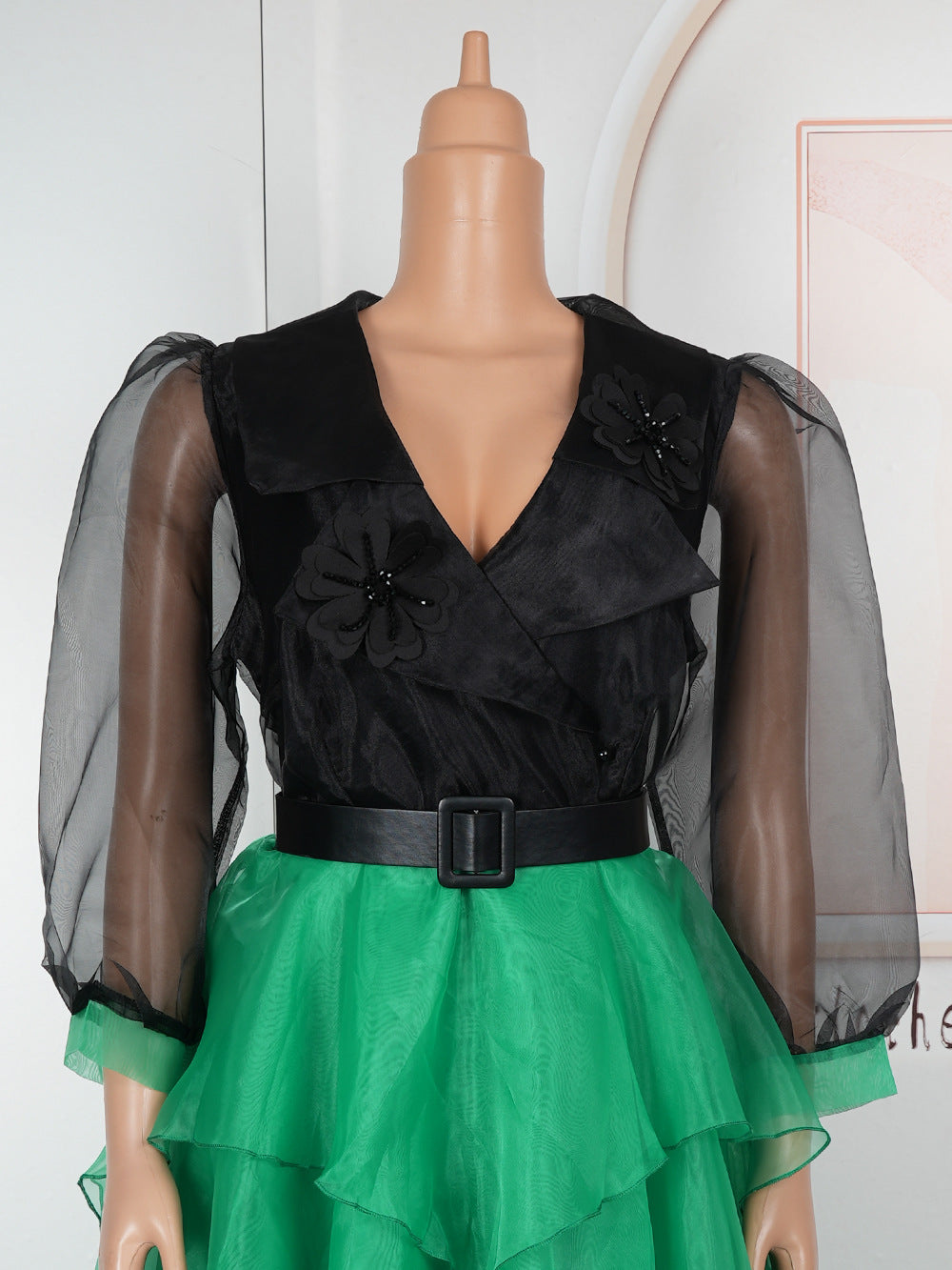 African Plus Size Women's Elegant Color Block Long Dress 15