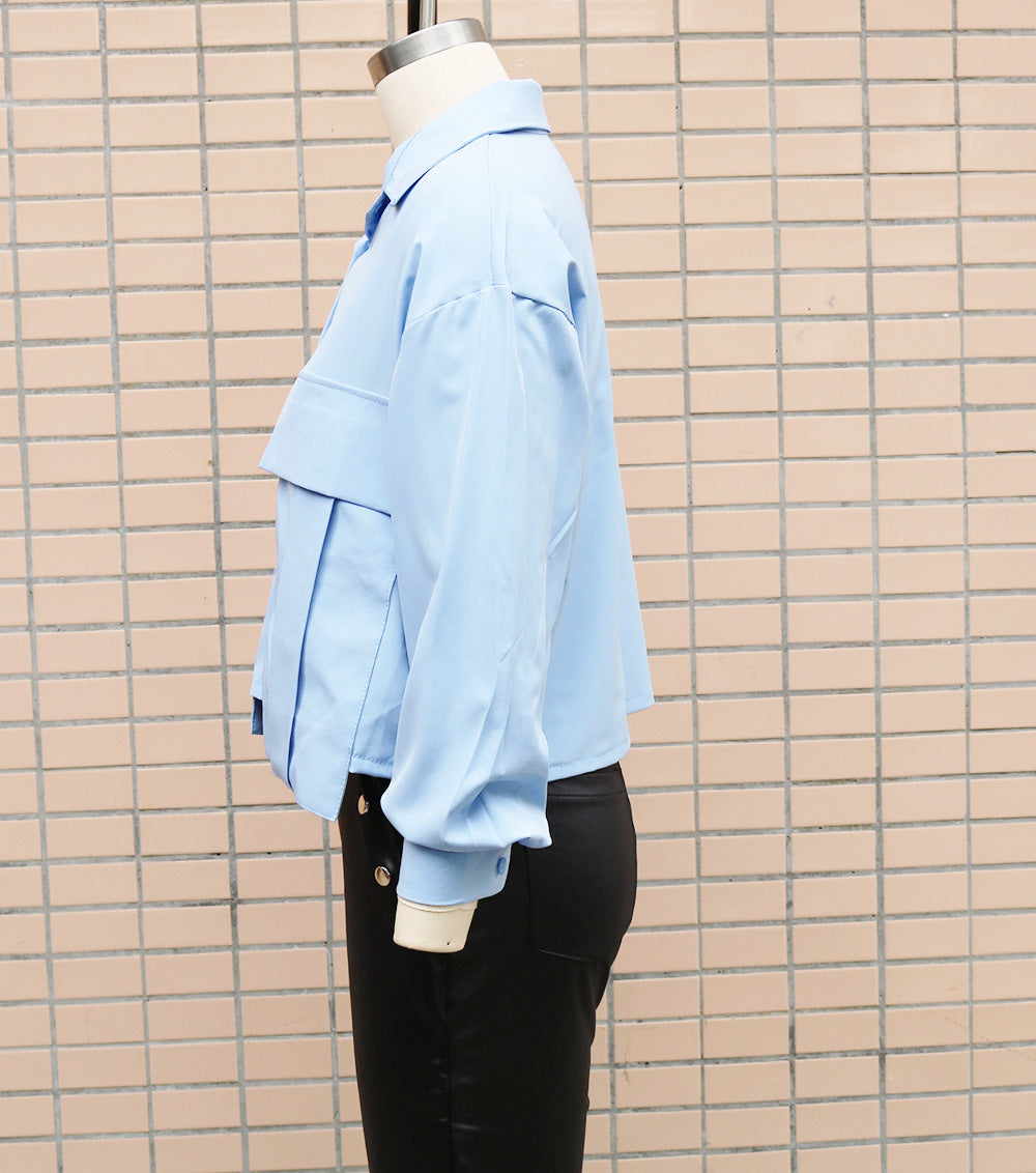 Spring Autumn Women's Fashion Solid Color Long Sleeve Chic Casual Shirt 13