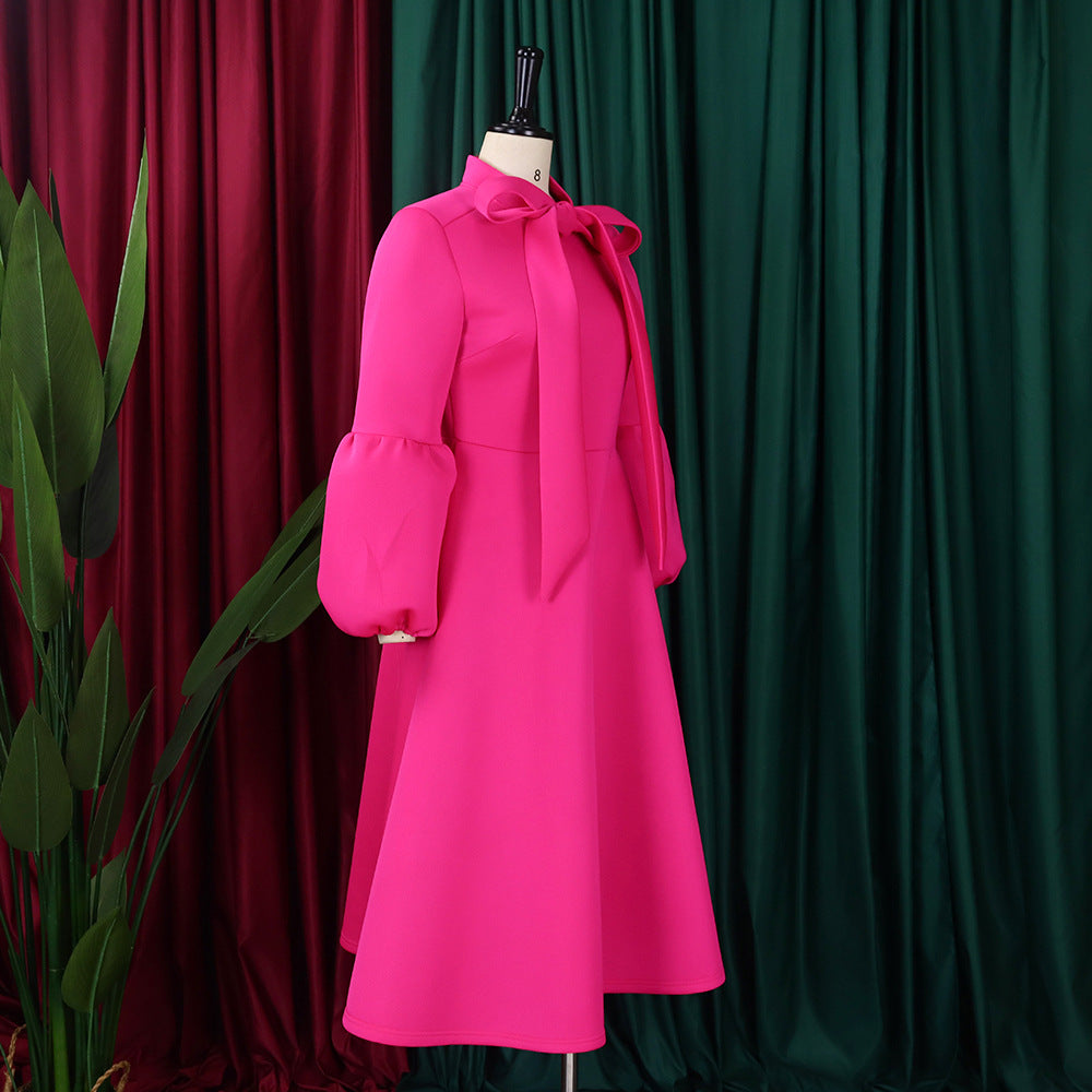 Women's Puff Sleeve Bow Tied High Waist A-Line Party Dress 20