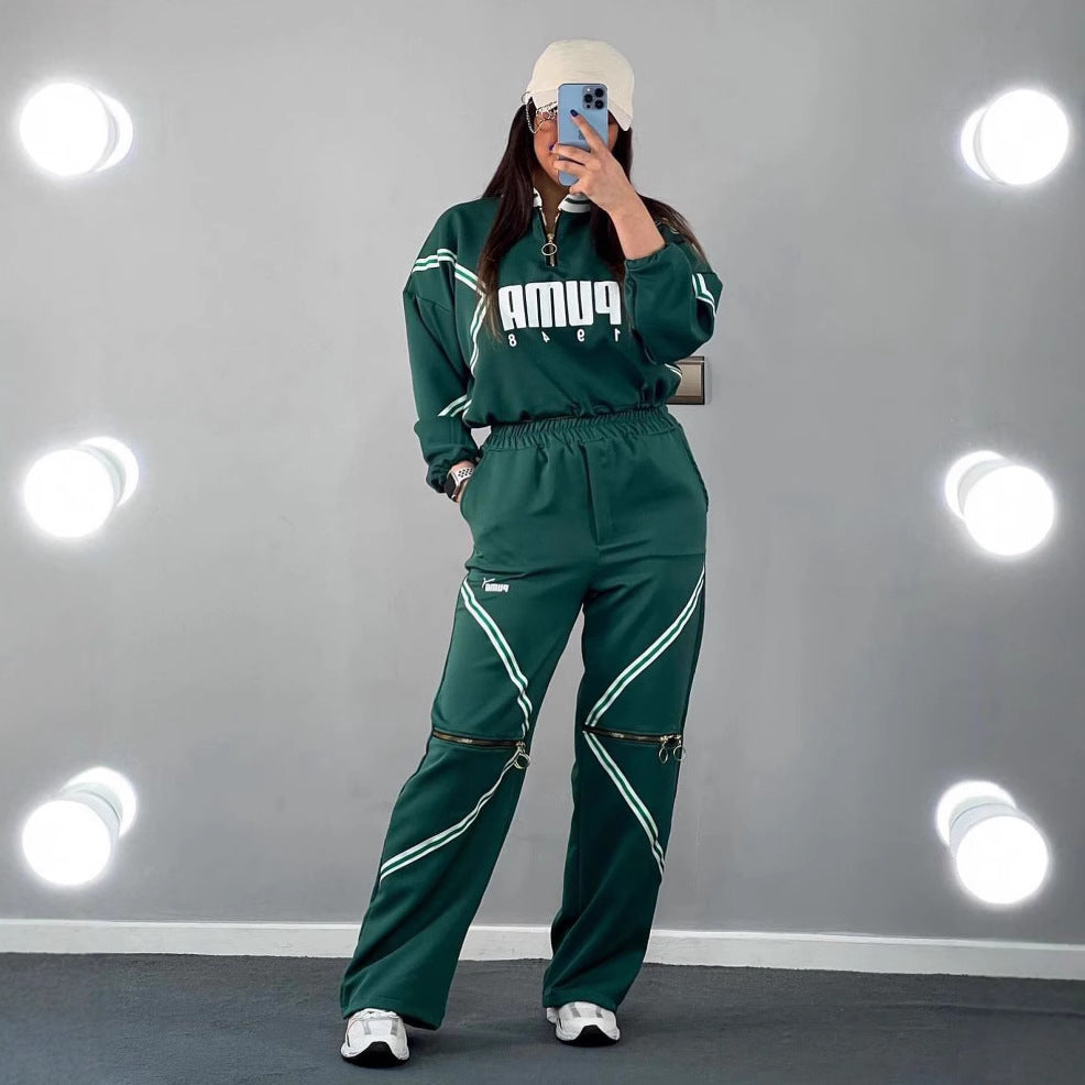 Plus Size Women Round Neck Top and Trousers Casual Two Piece Set 3