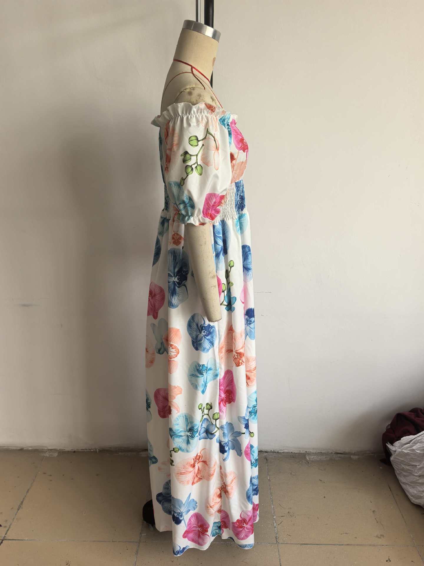 Women Summer Puff-Sleeve Printed Strap Dress 25