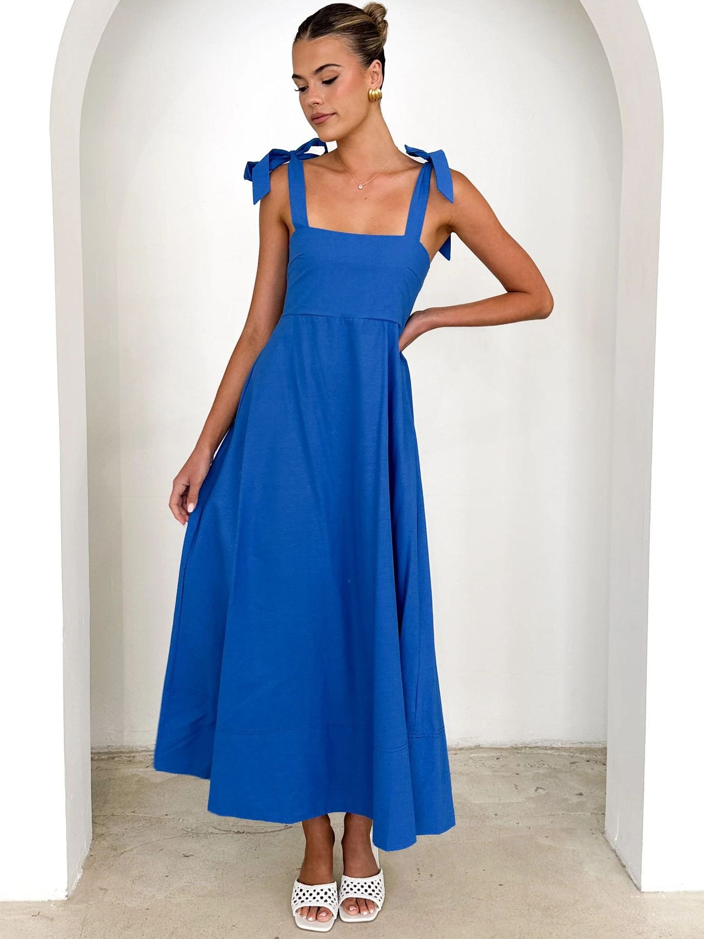 Solid Color Strap A-Line Casual Loose Dress 7