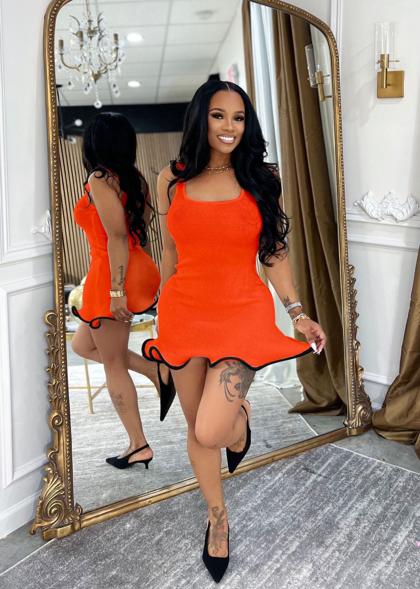 Women's Summer Wave Hem Slim Tank Dress 7