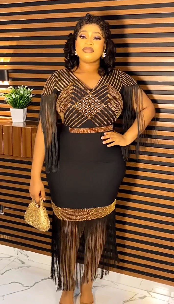 Plus Size Women African Beaded Fringe Dress 3