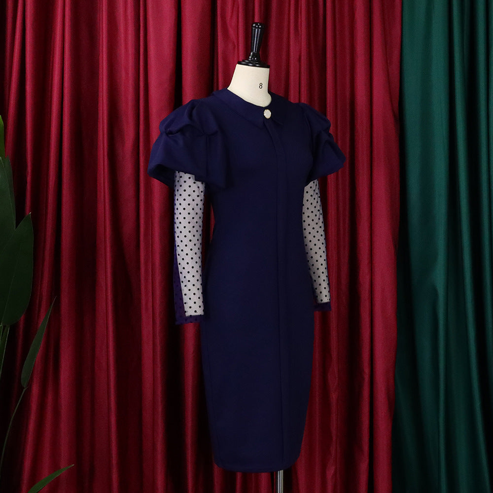 Women'S Fall/Winter Mesh And Pleated Plus Size Ol Chic Career Dress 28