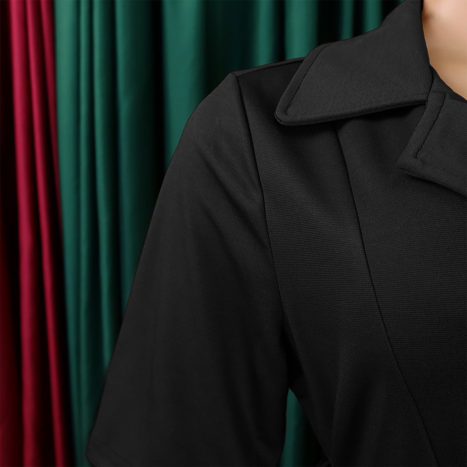 Plus Size Women Summer Short Sleeve Turndown Collar Lace-Up Solid African Dress 38