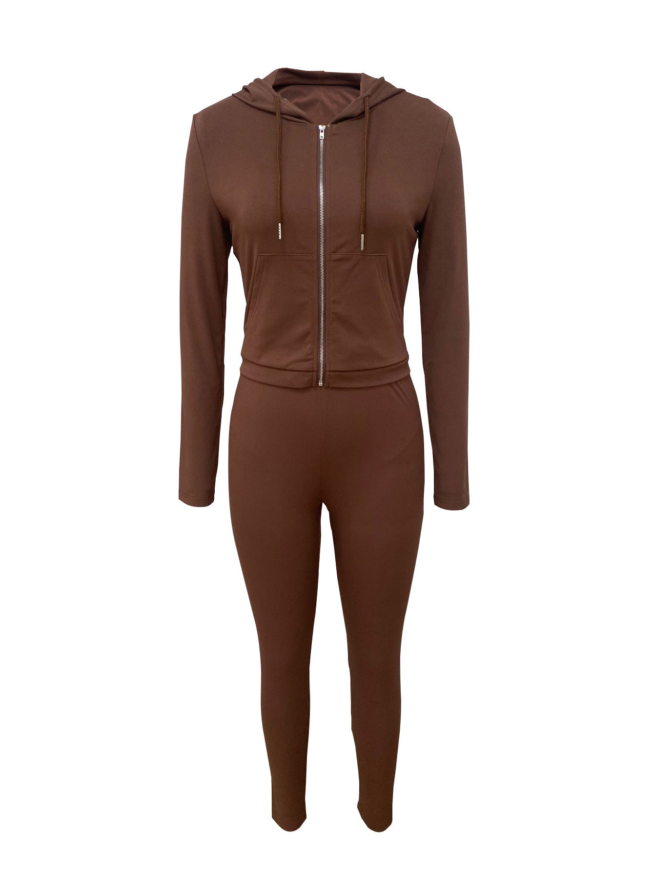 Autumn Winter Women's Fashion Trend Slim Zipper Hooded Top Trousers Tracksuit 4