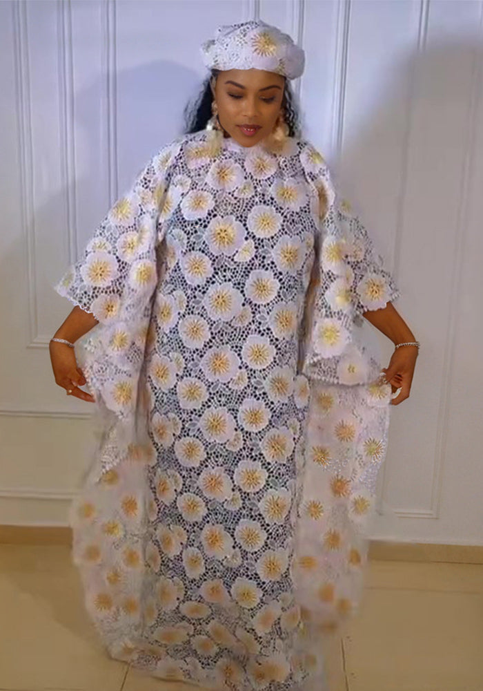 African Women's Clothing Plus Size Embroidered Lace Robe Dress