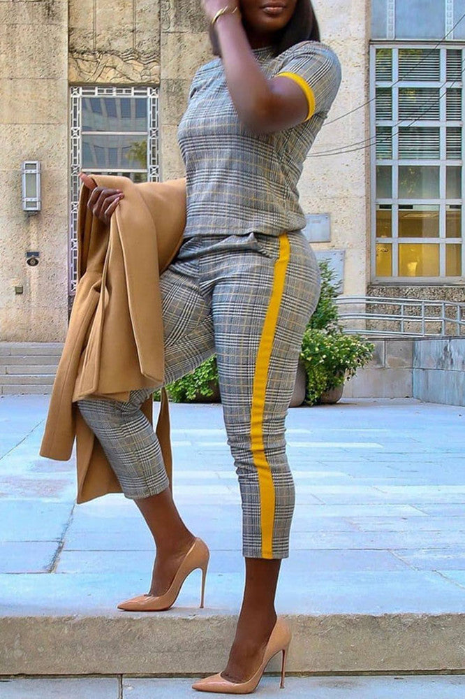 Women Spring Printed Short Sleeve Top and Pants Two Piece Set 3