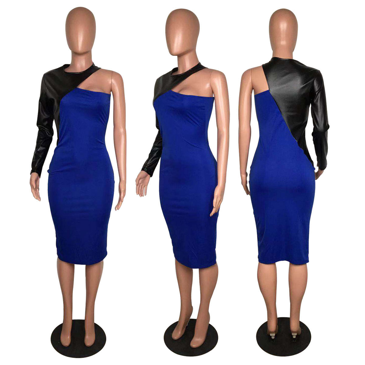 Women Sexy Pu Leather Patchwork Long Sleeve Dress 29