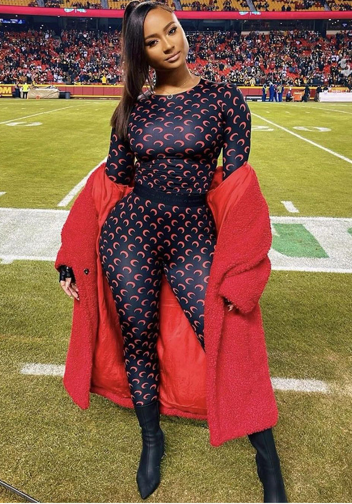 Fashion Printed Tight slim Long Sleeve Two Piece Pants Set