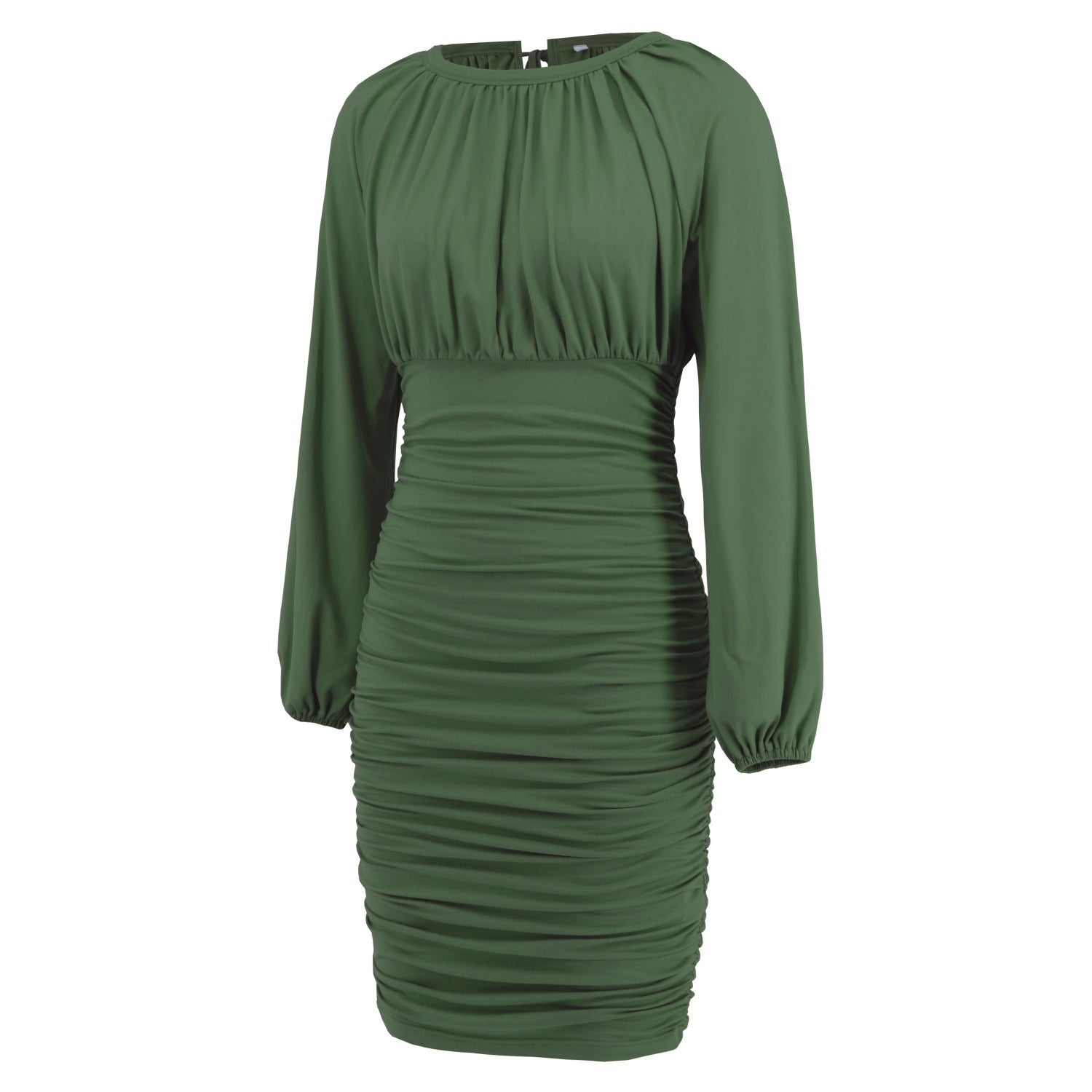 Women Sexy Lace-up Pleated Long Sleeve Dress 14