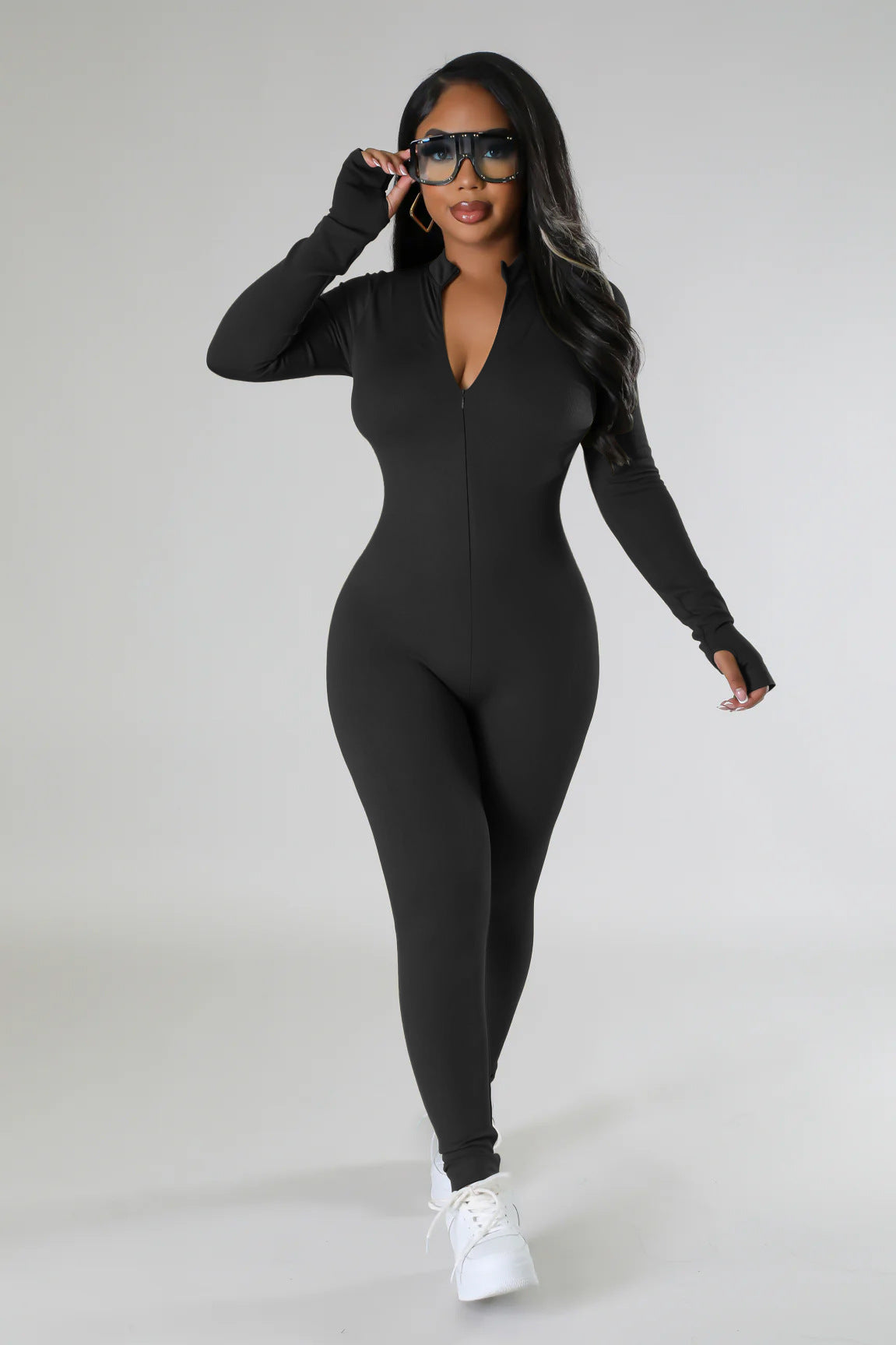 Autumn Winter solid color long sleeve tight slim casual zipper sports jumpsuit 10